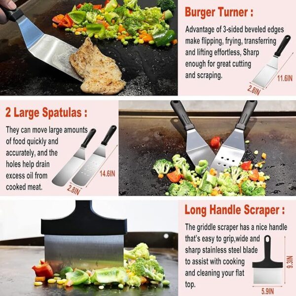 37PC Flat Top Grill Accessories Set - Must Have For Your Outdoor With Professional Griddle Spatula, Cleaning Kit, Grill Basting Cover - Ideal Griddle Gift For Men Women - Image 3