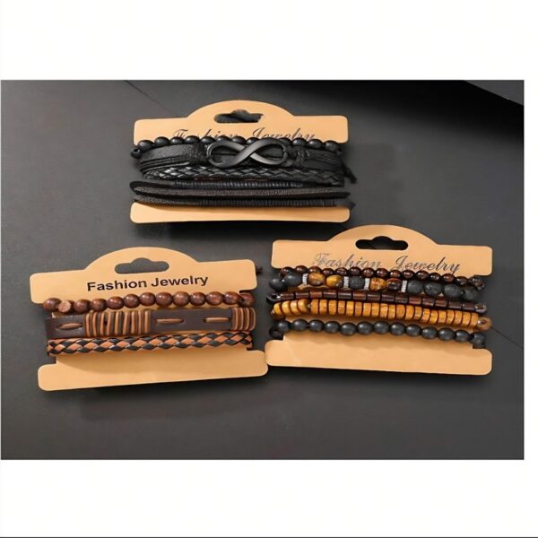 12-piece Vintage Men's Bracelet Set - Woven Leather, Tiger's Eye And Moonstone Beads, Synthetic Rope, Stylish Jewelry For Casual And Party Wear - Image 2