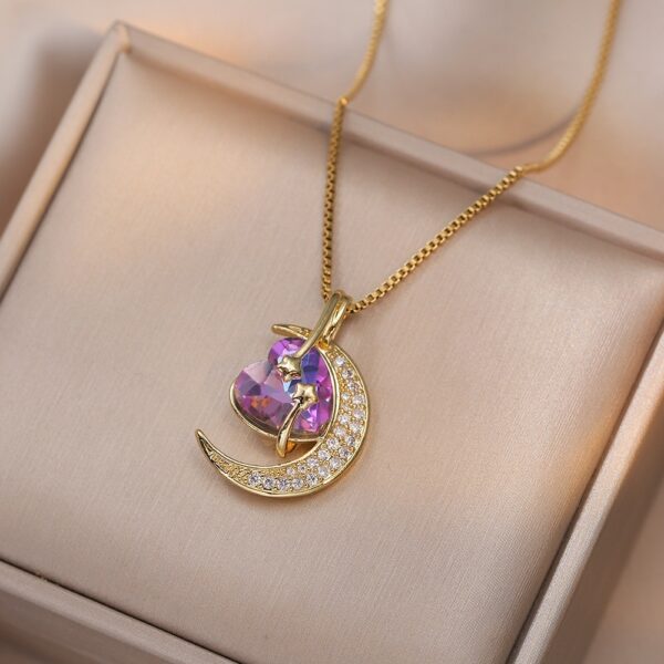 Titanium Steel Color Retaining Star And Moon With Stylish Pendant Necklace - Image 2