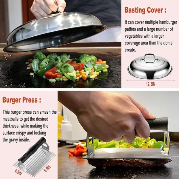 37PC Flat Top Grill Accessories Set - Must Have For Your Outdoor With Professional Griddle Spatula, Cleaning Kit, Grill Basting Cover - Ideal Griddle Gift For Men Women - Image 4