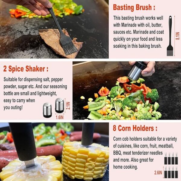 37PC Flat Top Grill Accessories Set - Must Have For Your Outdoor With Professional Griddle Spatula, Cleaning Kit, Grill Basting Cover - Ideal Griddle Gift For Men Women - Image 5
